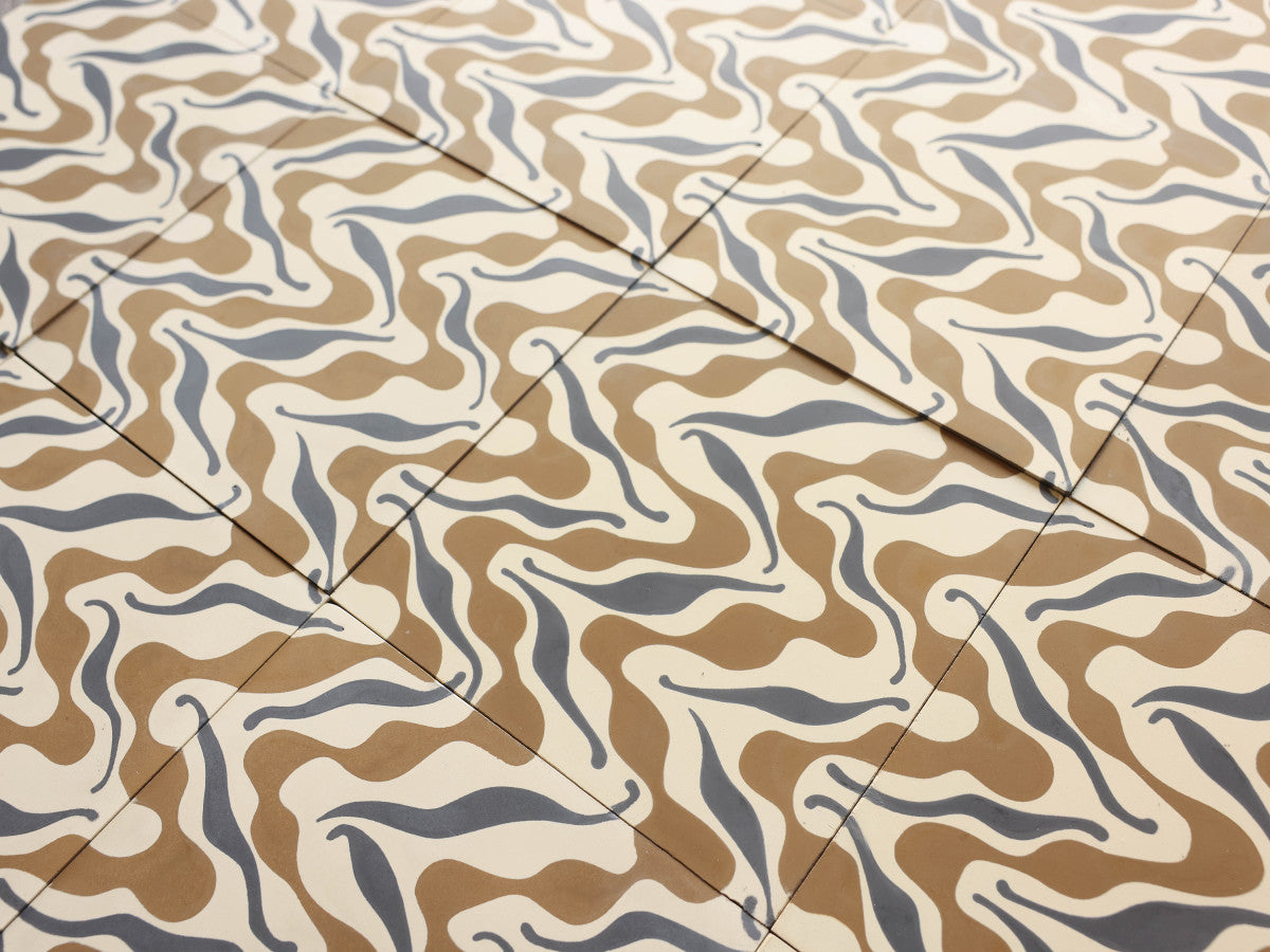 Ruan Hoffmann cement tile Istanbul Wave pattern White, Green.