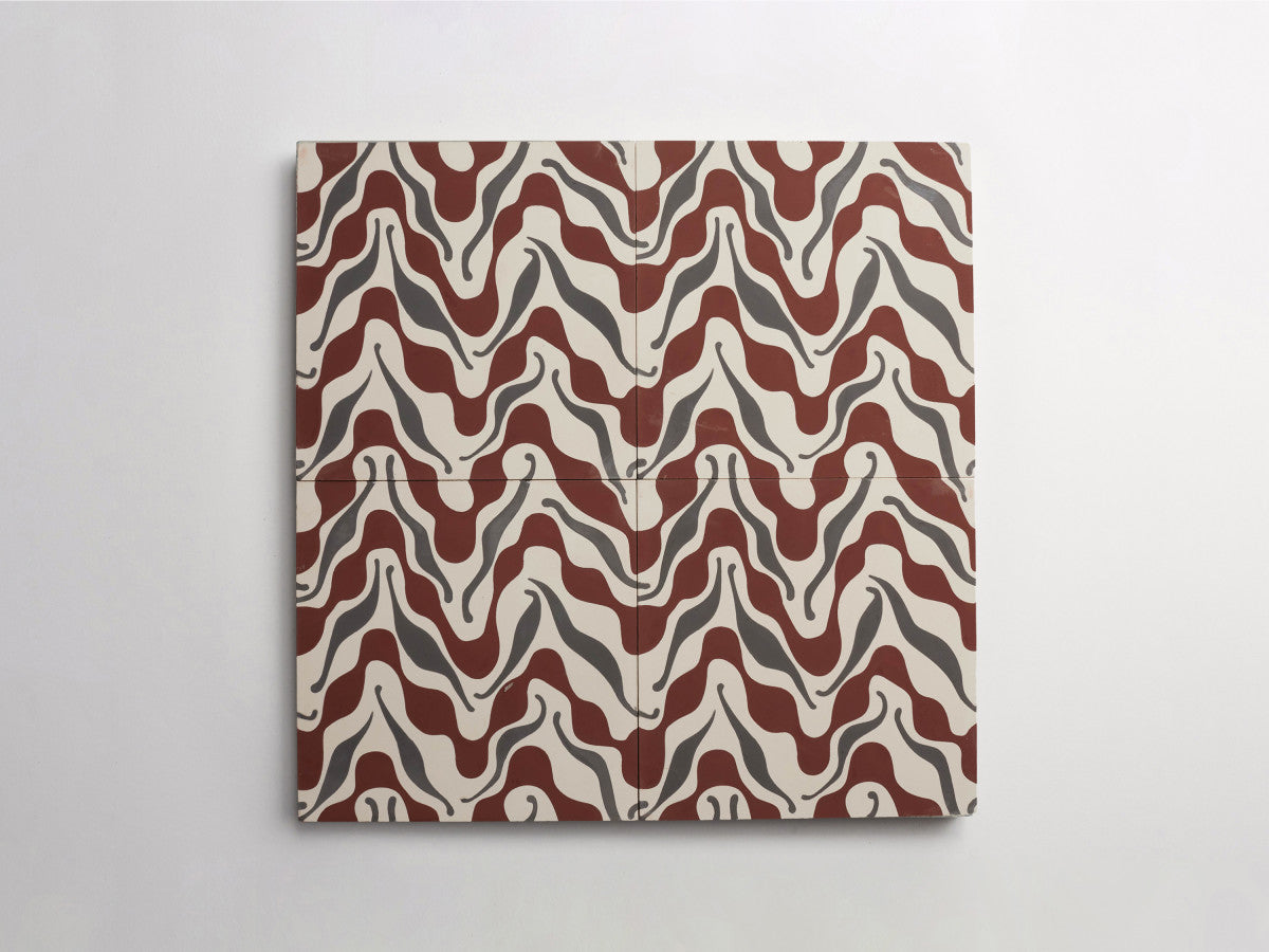 Ruan Hoffmann cement tile Istanbul Wave pattern White, Purple.