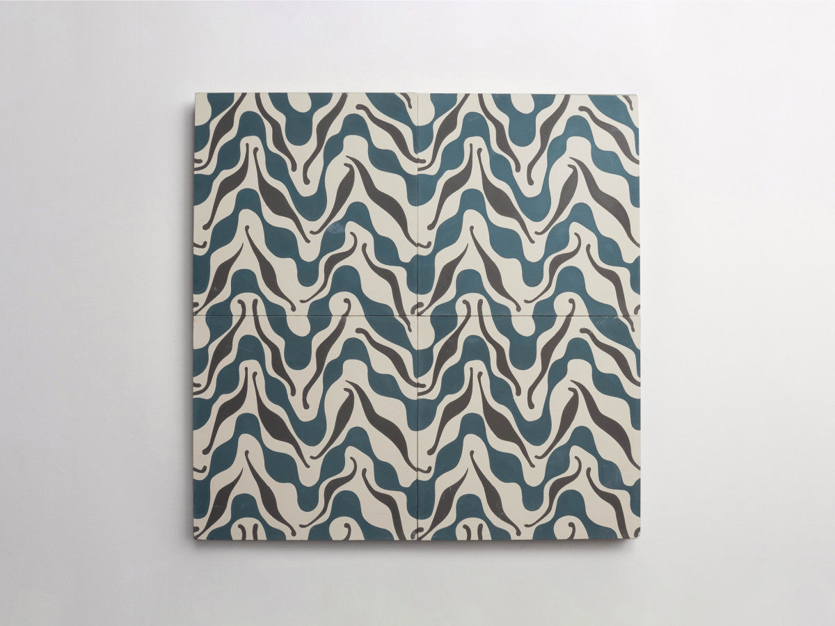 Ruan Hoffmann cement tile Istanbul Wave pattern White, Blue.