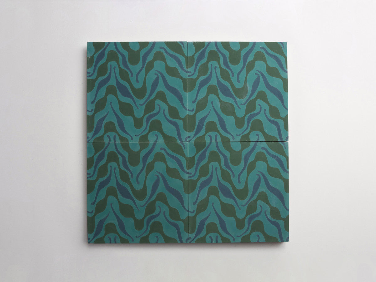 Ruan Hoffmann cement tile Istanbul Wave pattern Green.