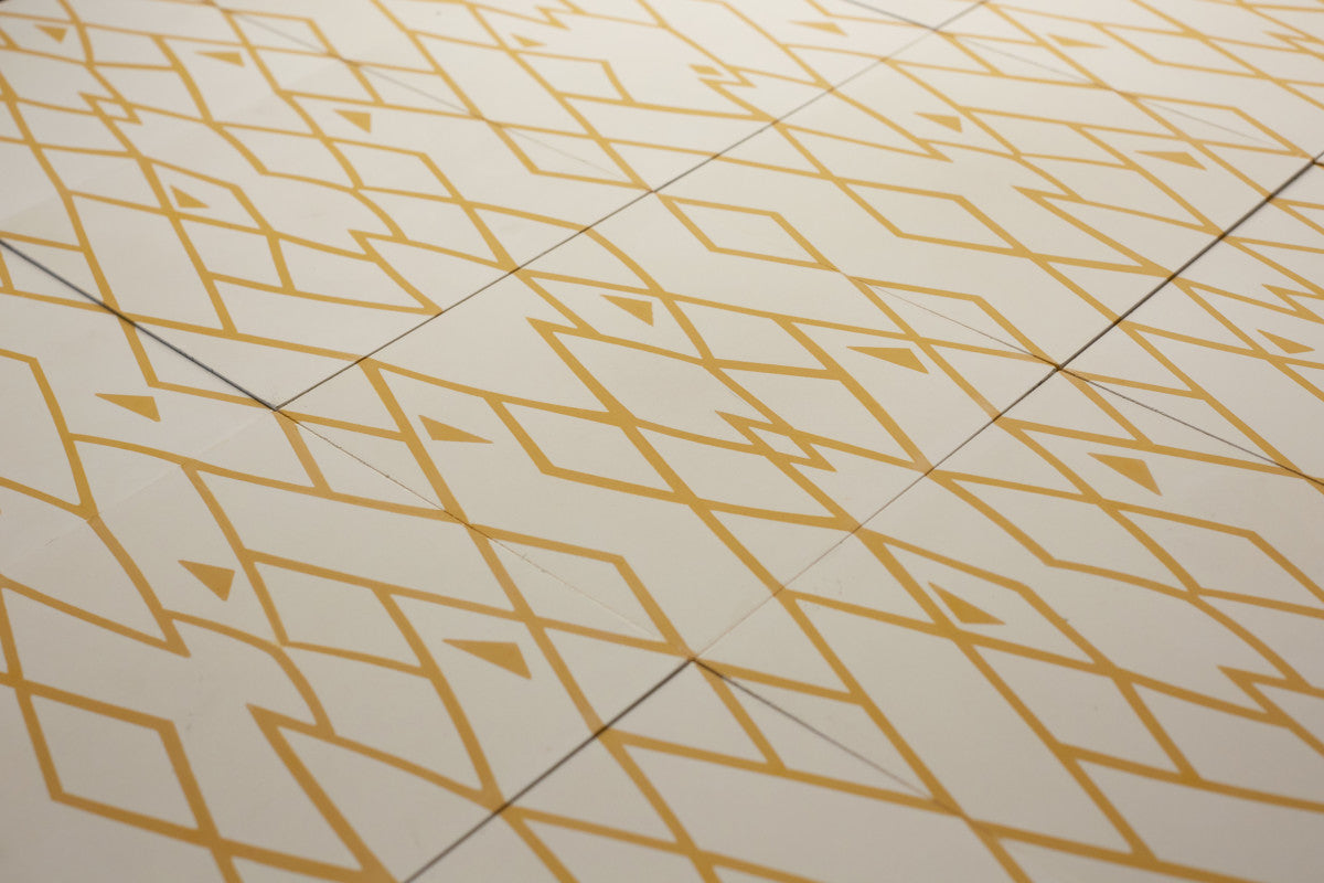 Eskayel patterned cement tile 8 in square white & yellow.