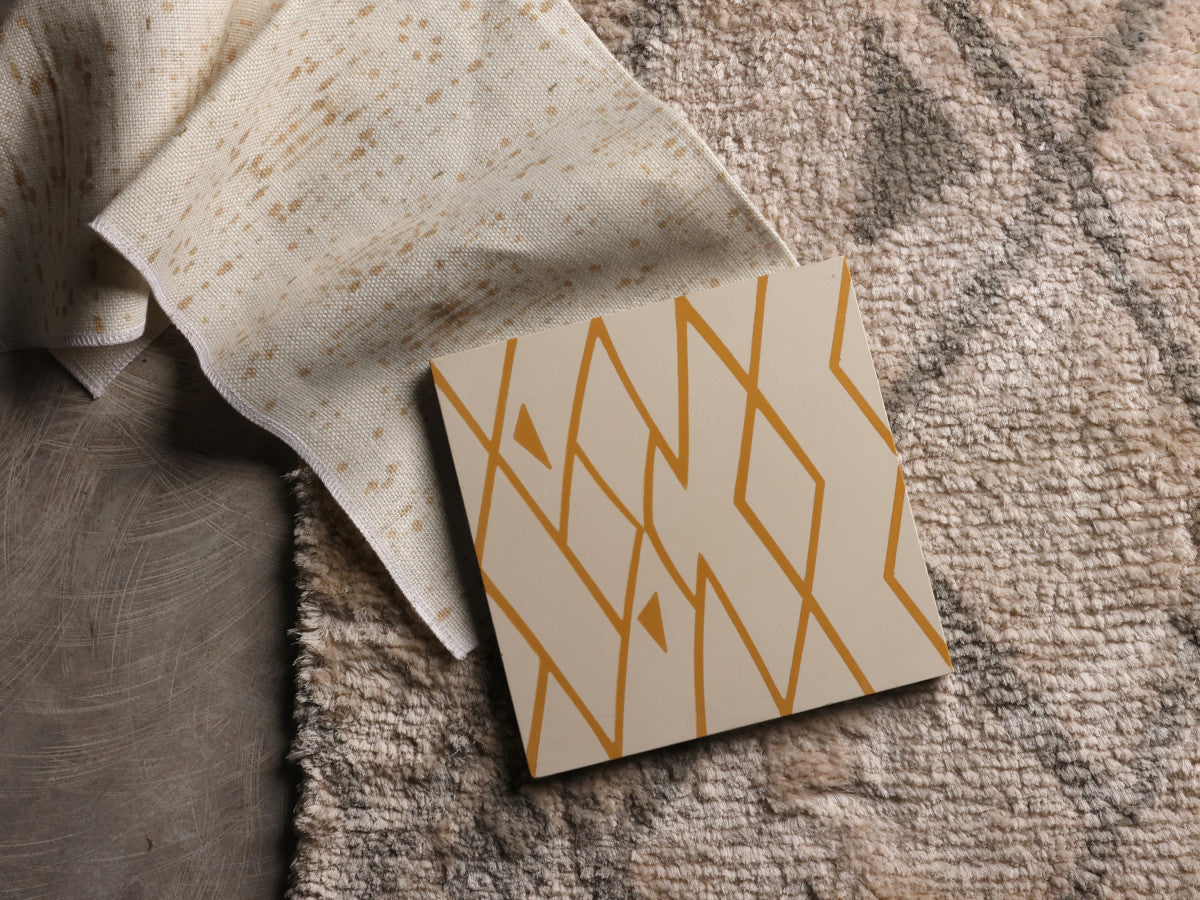 Eskayel patterned cement tile 8 in square white & yellow.