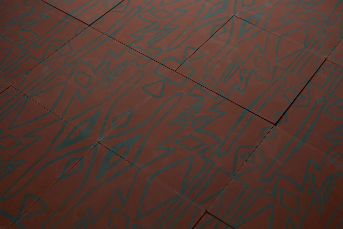 Eskayel patterned cement tile 8 in square brown & green.
