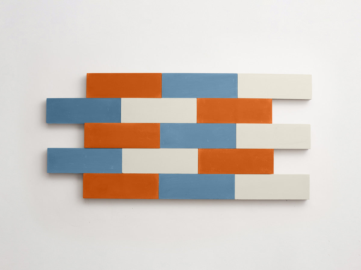 Cement Checkerboard Tile Trio 6x2 Blue, White.