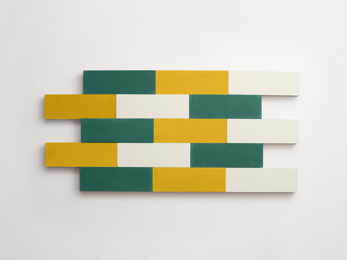 Cement Checkerboard Tile Trio 6x2 Green, Yellow, White.