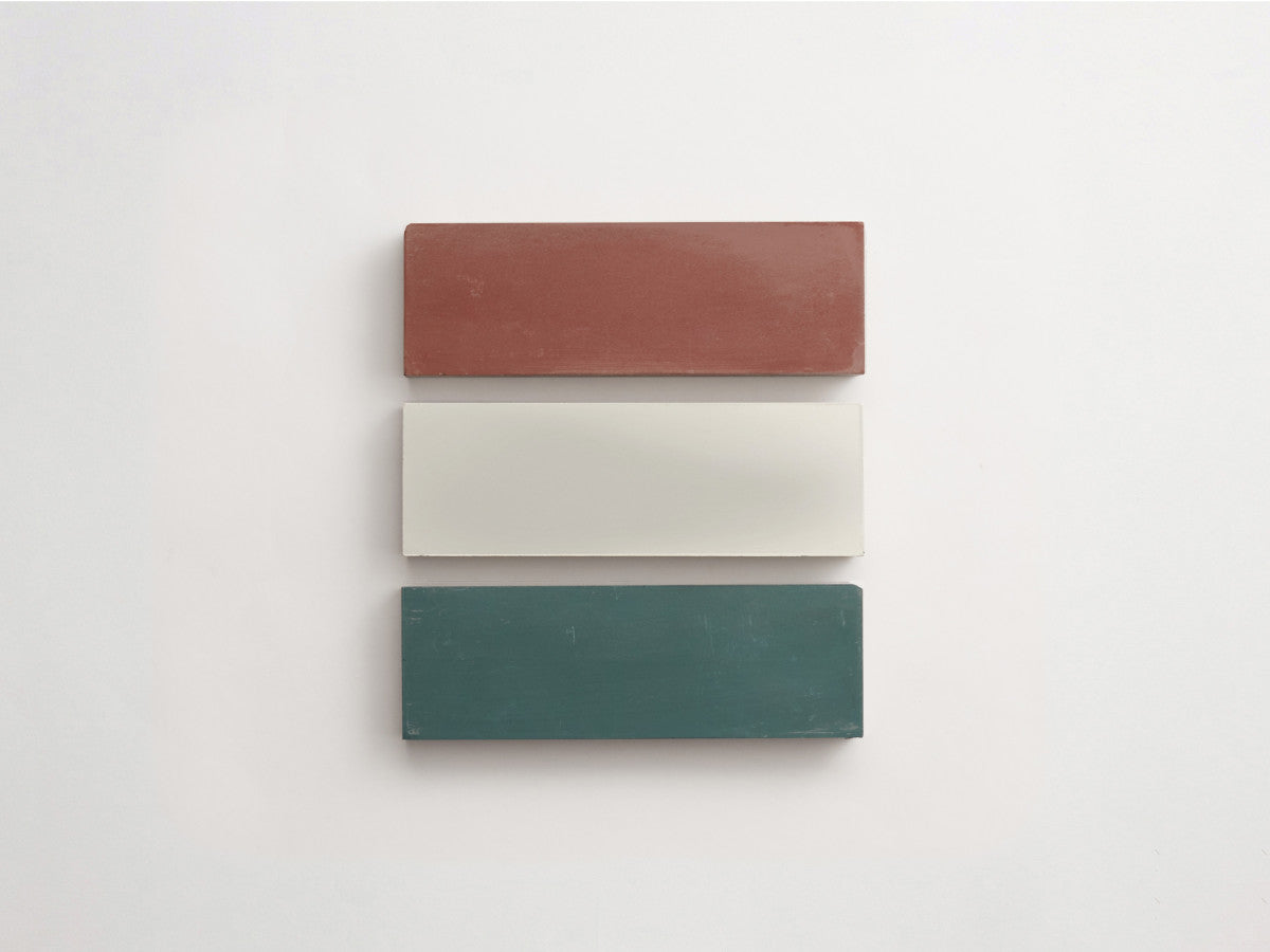 Cement Checkerboard Tile Trio 6x2 Brown, Forest Green, White.