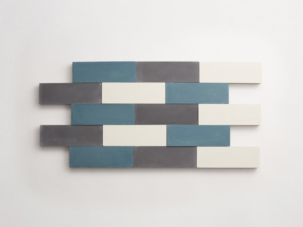 Cement Checkerboard Tile Trio 6x2 Blue, Grey, White.