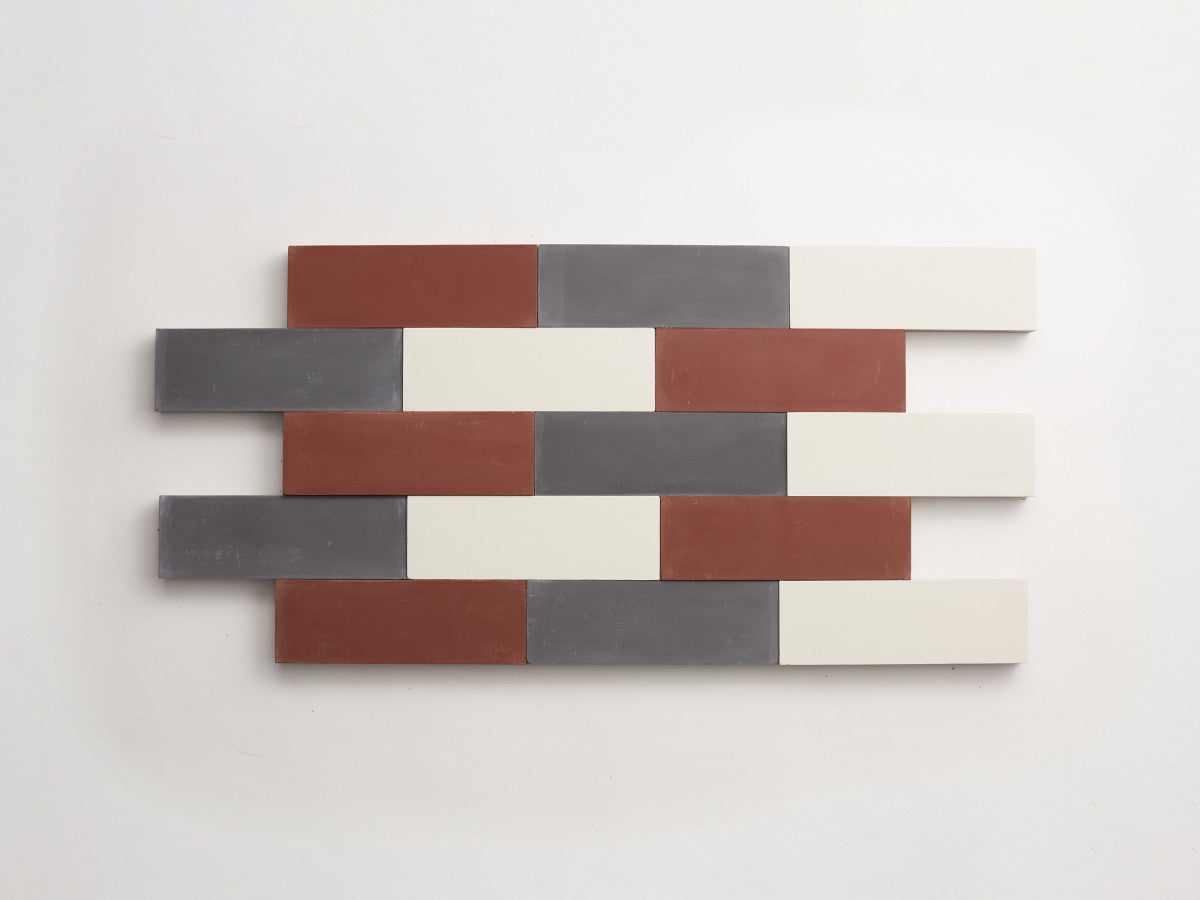Cement Checkerboard Tile Trio 6x2 Grey, White, Brown.