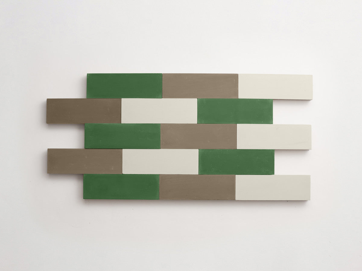 Cement Checkerboard Tile Trio 6x2 White, Grey, Green.