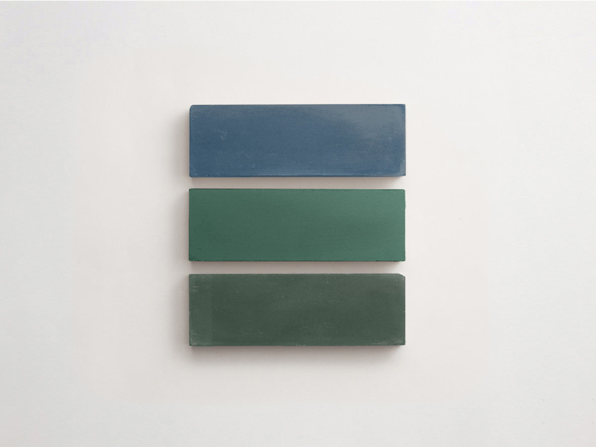 Cement Checkerboard Tile Trio 6x2 Green, Blue, Green.