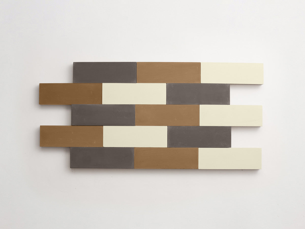 Cement Checkerboard Tile Trio 6x2 Brown, White, Grey.