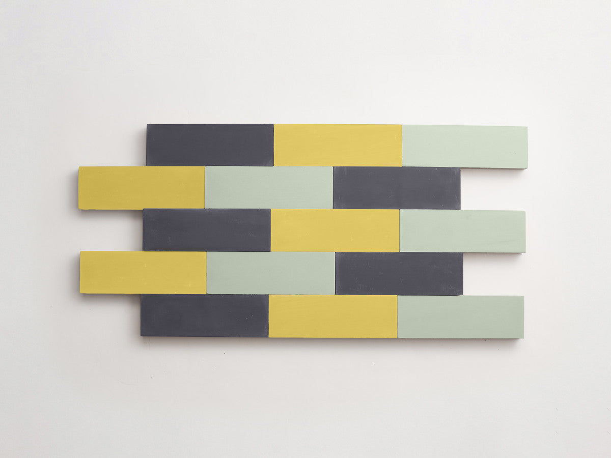 Cement Checkerboard Tile Trio 6x2 Yellow, Green, Grey.