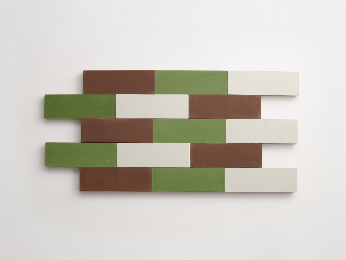 Cement Checkerboard Tile Trio 6x2 Brown, Green, White.