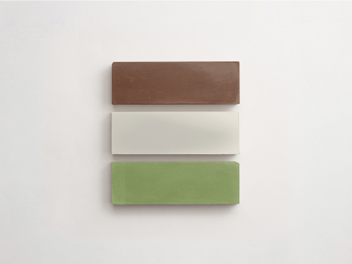 Cement Checkerboard Tile Trio 6x2 Brown, Green, White.