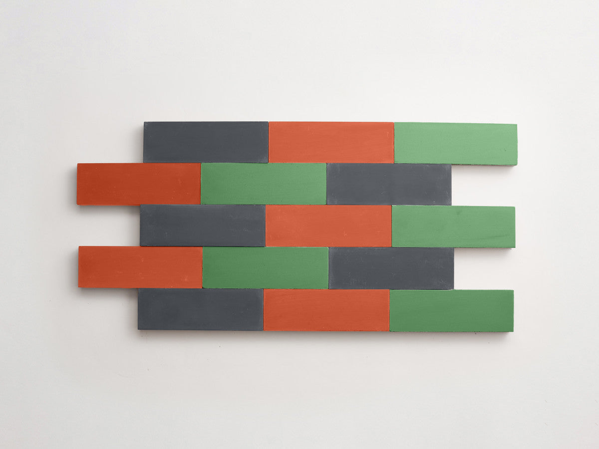Cement Checkerboard Tile Trio 6x2 Red, Green, Blue.