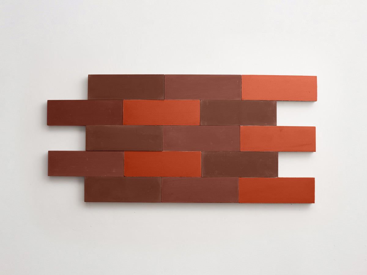 Cement Checkerboard Tile Trio 6x2 Red, Brown, Maroon.