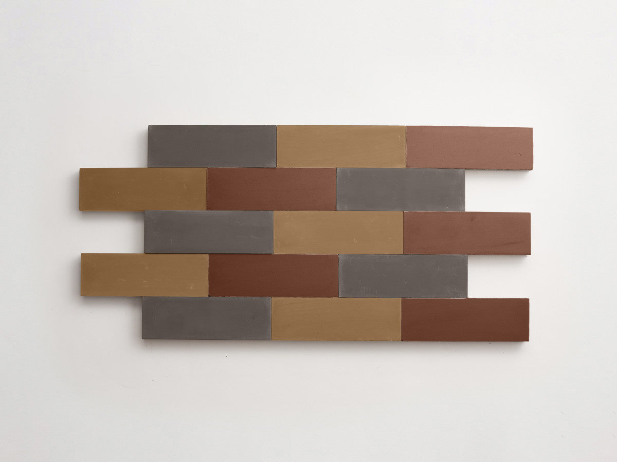 Cement Checkerboard Tile Trio 6x2 Brown, Grey, Tan.