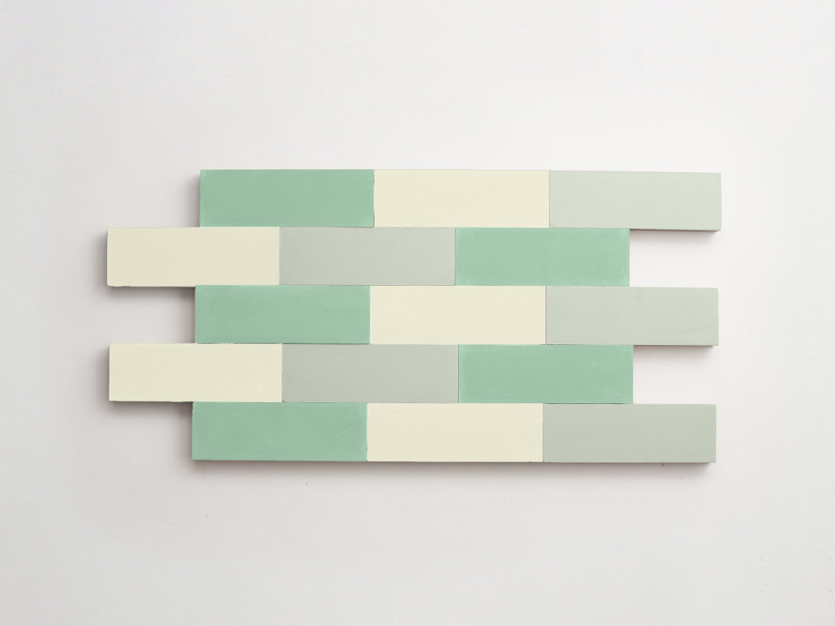 Cement Checkerboard Tile Trio 6x2 Green, Blue, White.