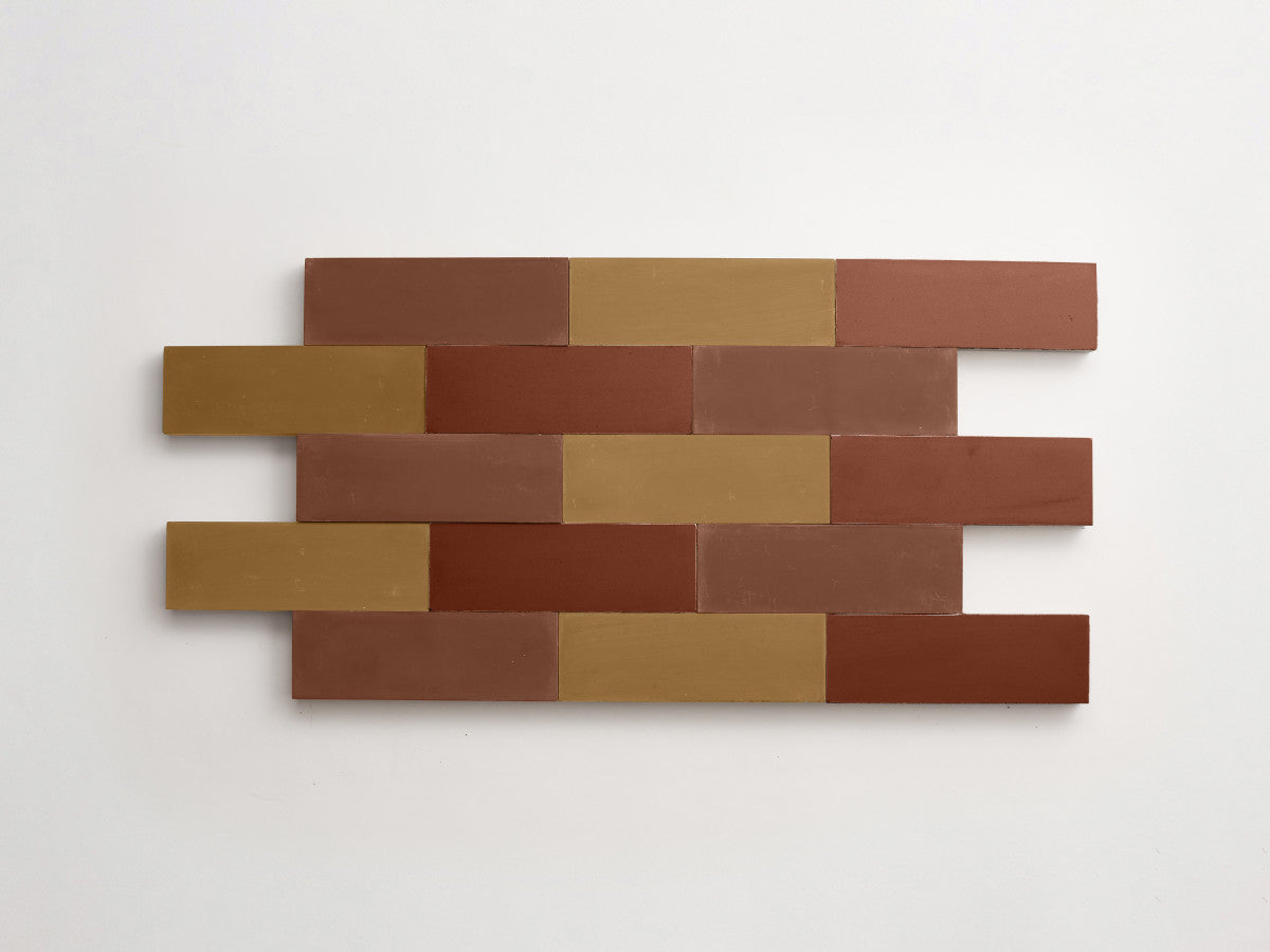 Cement Checkerboard Tile Trio 6x2 Brown, Tan, Maroon.