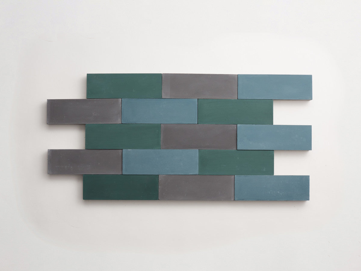 Cement Checkerboard Tile Trio 6x2 Blue, Green, Grey.