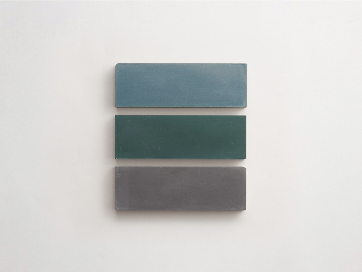 Cement Checkerboard Tile Trio 6x2 Blue, Green, Grey.
