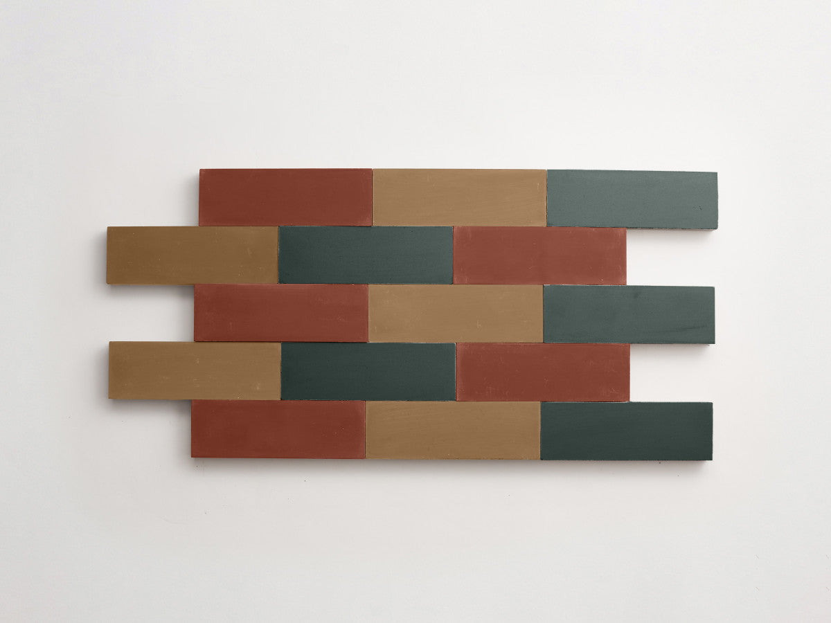 Cement Checkerboard Tile Trio 6x2 Brown, Green.