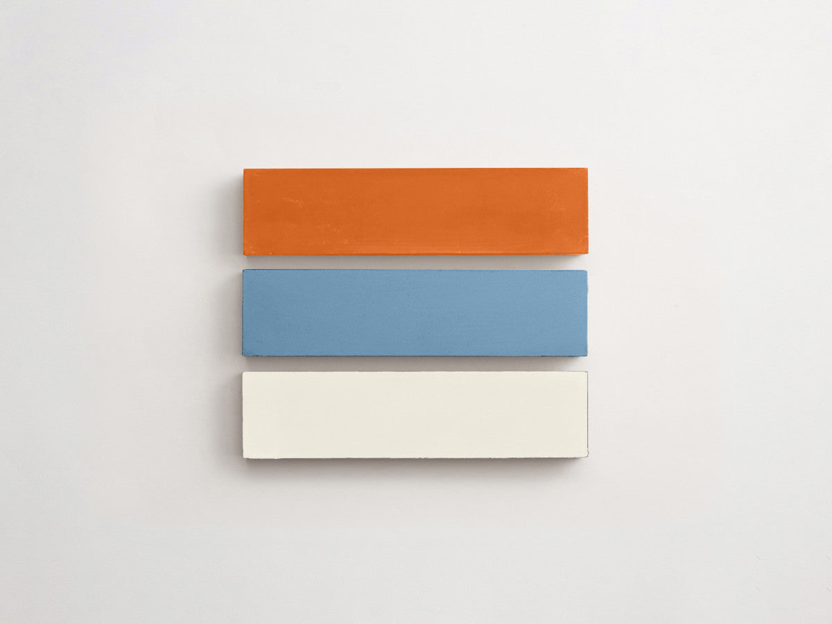 Cement Checkerboard Tile Trio 8x2 Blue, White, Orange.
