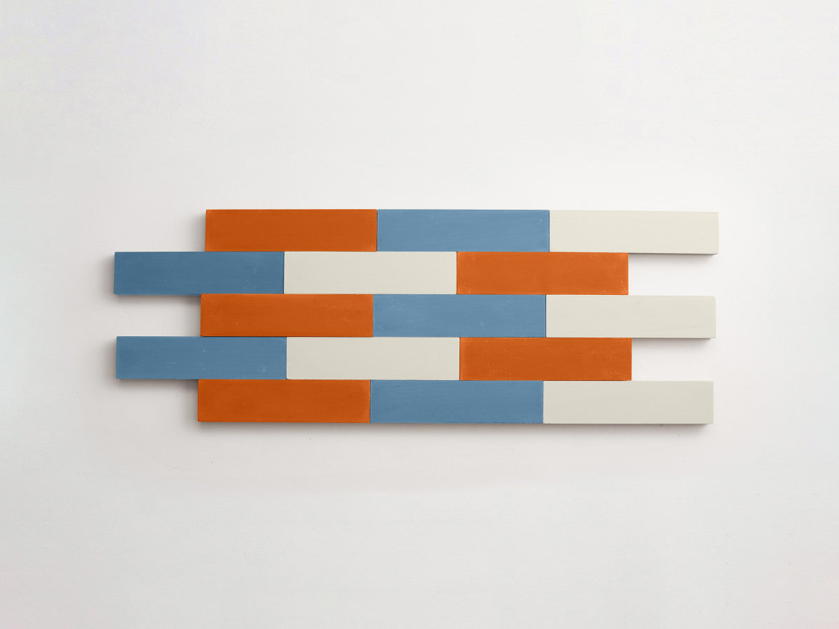 Cement Checkerboard Tile Trio 8x2 Blue, White, Orange.