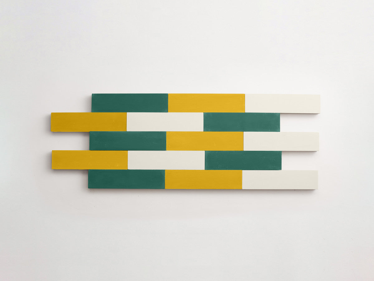 Cement Checkerboard Tile Trio 8x2 Green, Yellow, White.