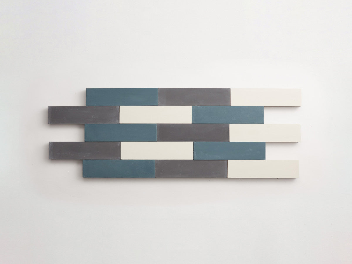 Cement Checkerboard Tile Trio 8x2 Blue, Grey.