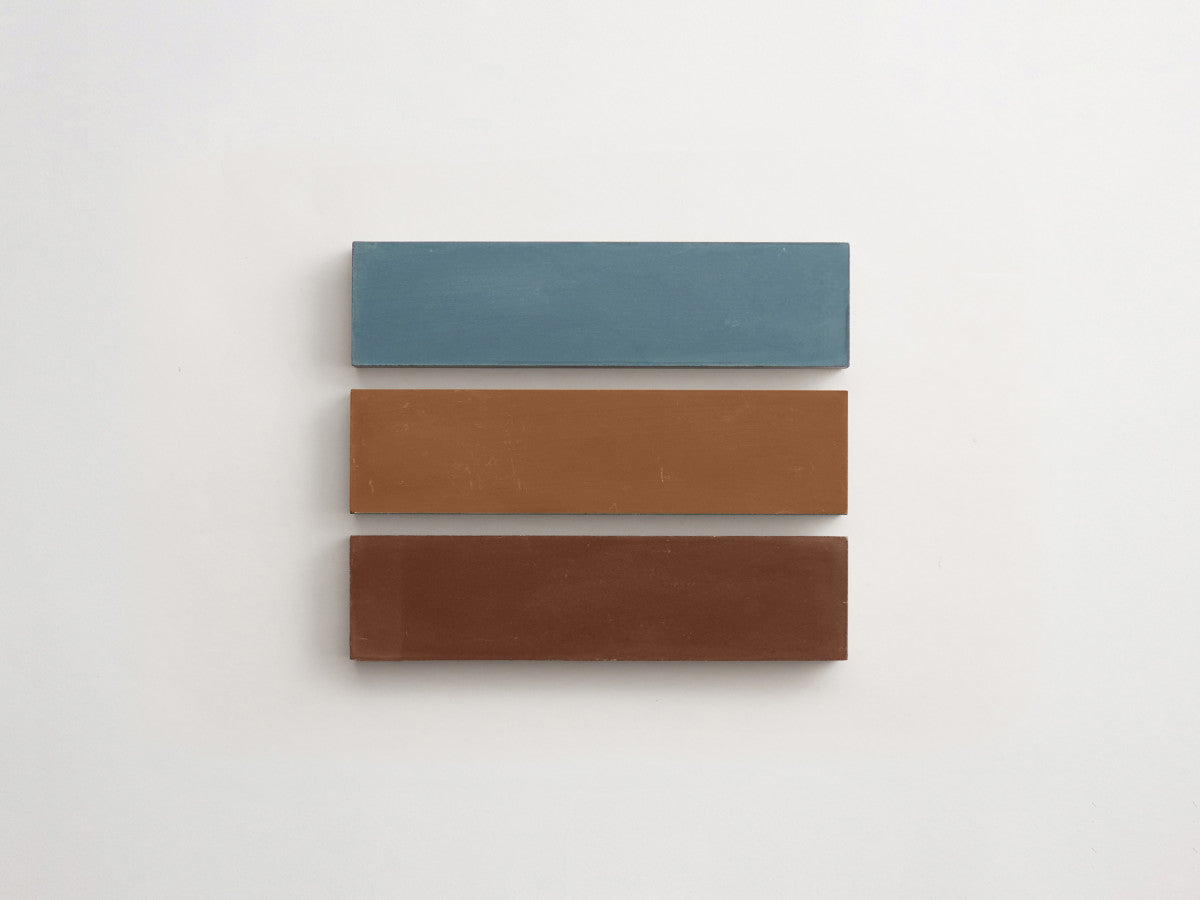 Cement Checkerboard Tile Trio 8x2 Brown, Blue, Tan.