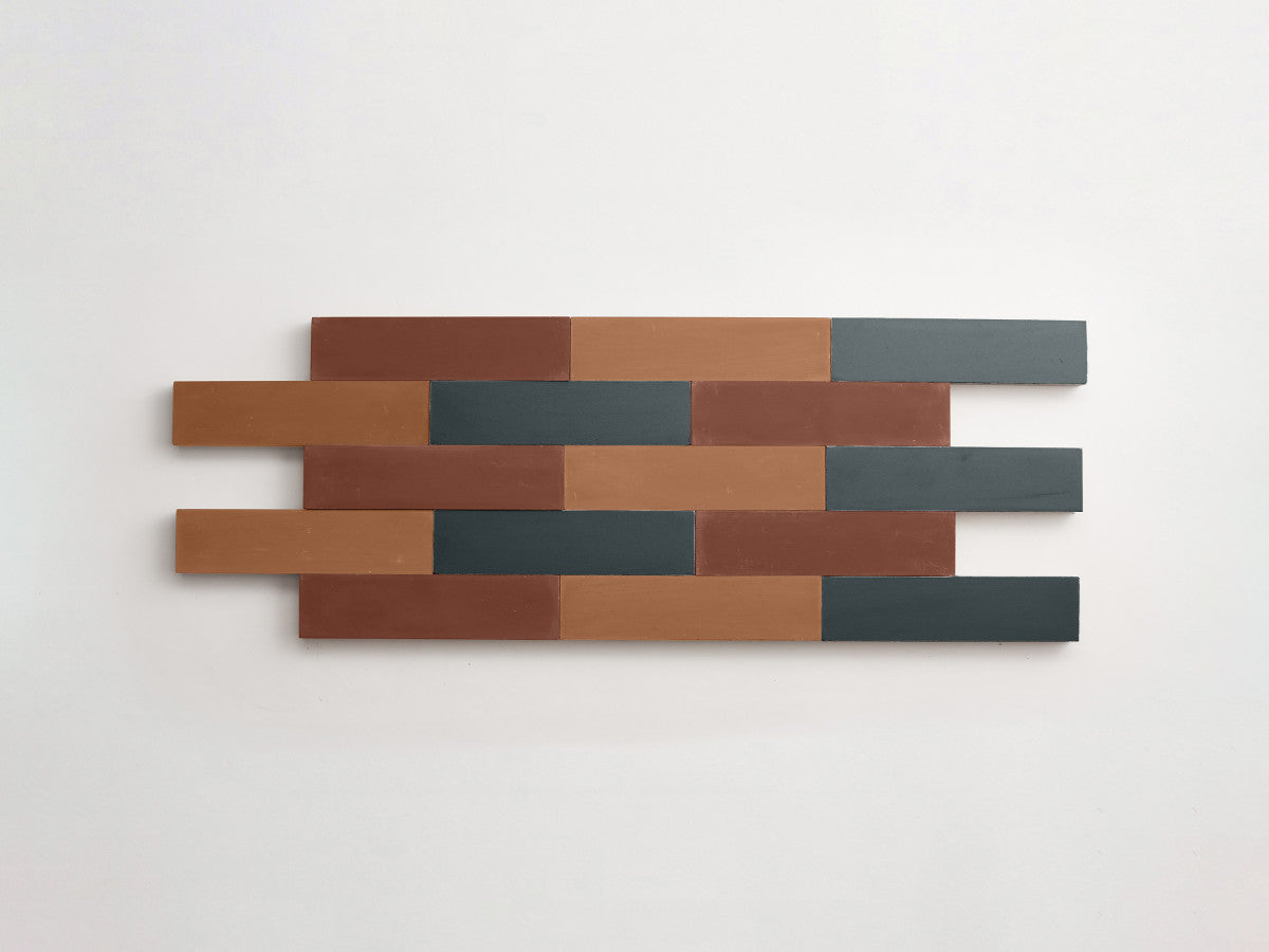 Cement Checkerboard Tile Trio 8x2 Brown, Blue, Tan.