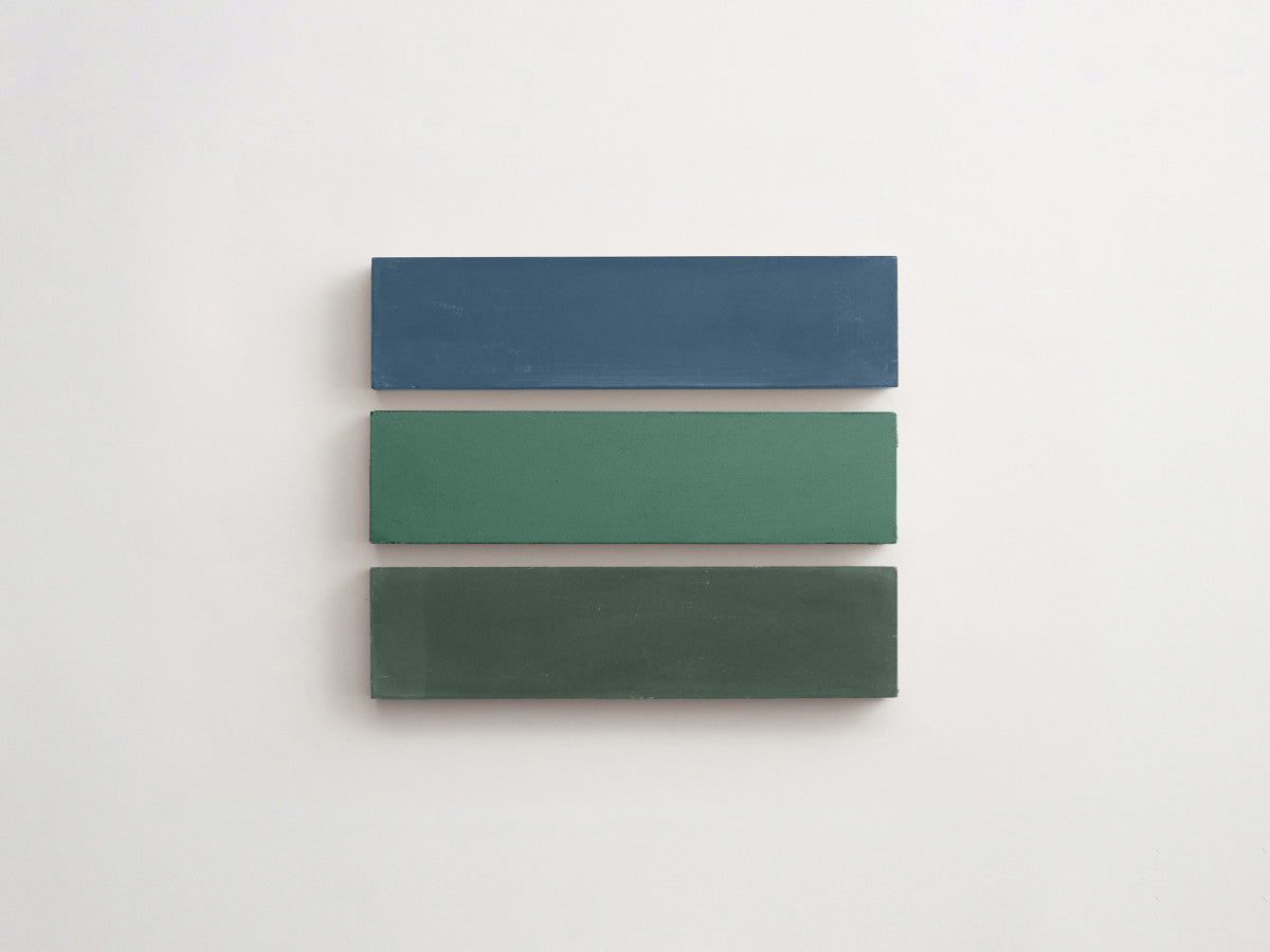 Cement Checkerboard Tile Trio 8x2 Green, Blue, Green.