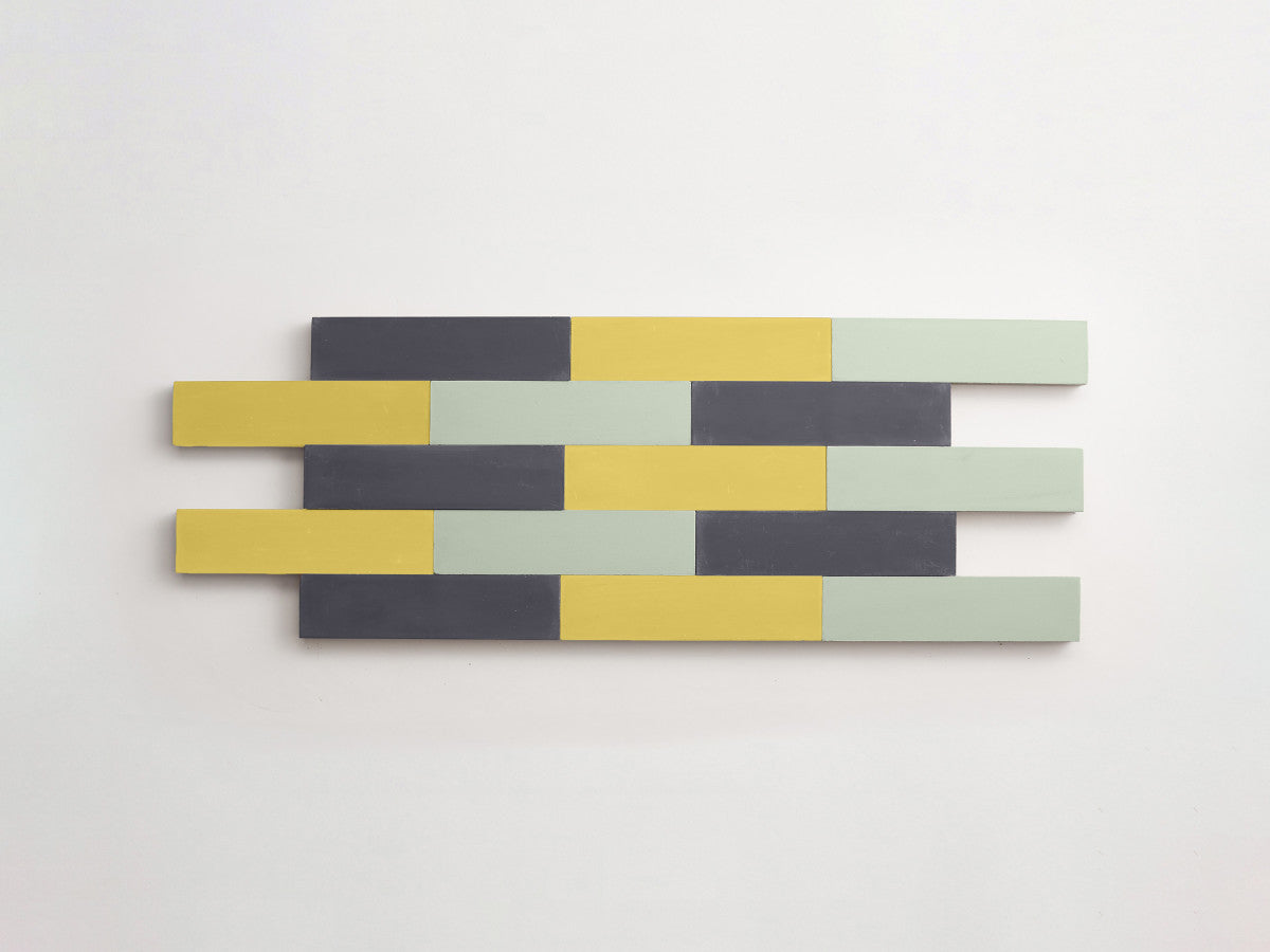 Cement Checkerboard Tile Trio 8x2 Yellow, Blue, Grey.