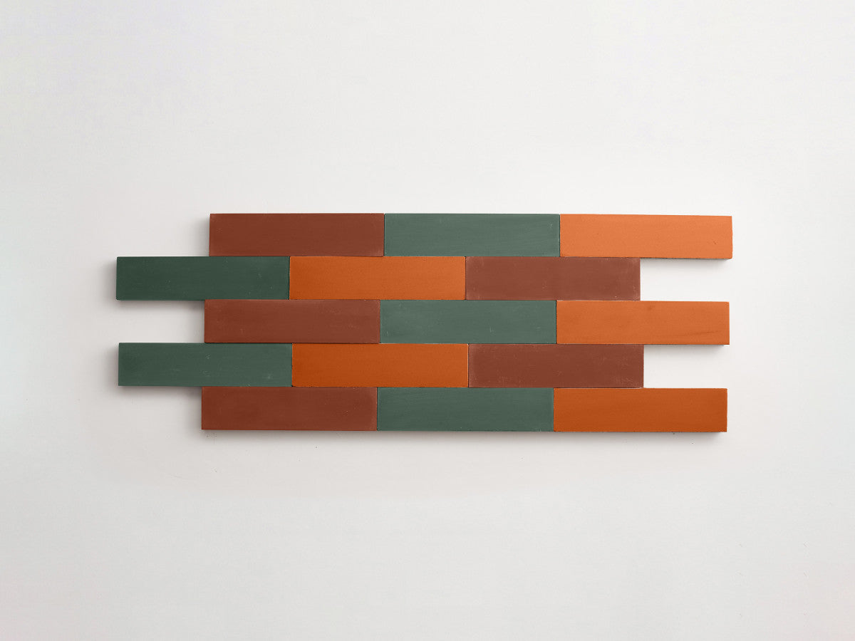 Cement Checkerboard Tile Trio 8x2 Green, Brown.