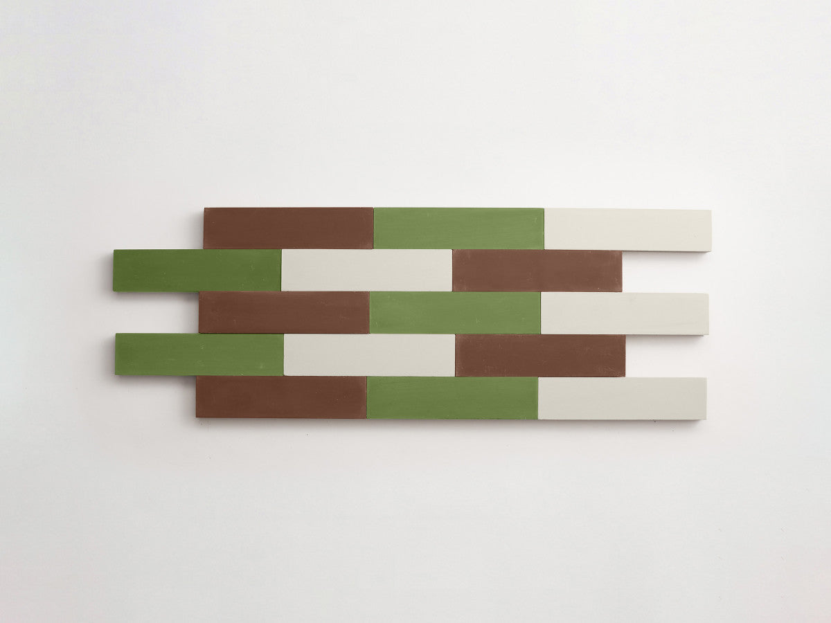 Cement Checkerboard Tile Trio 8x2 Brown, Green, White.