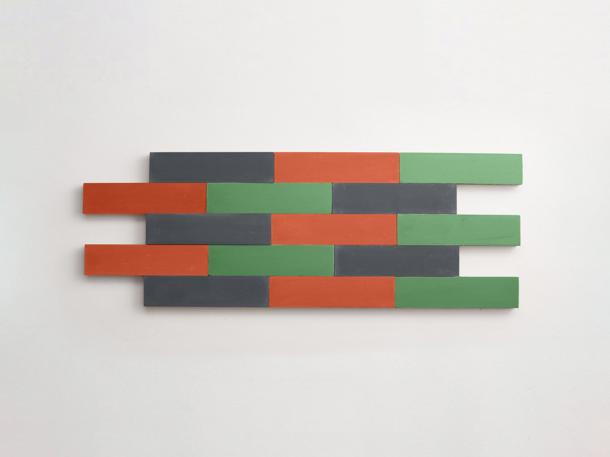 Cement Checkerboard Tile Trio 8x2 Red, Green, Blue.