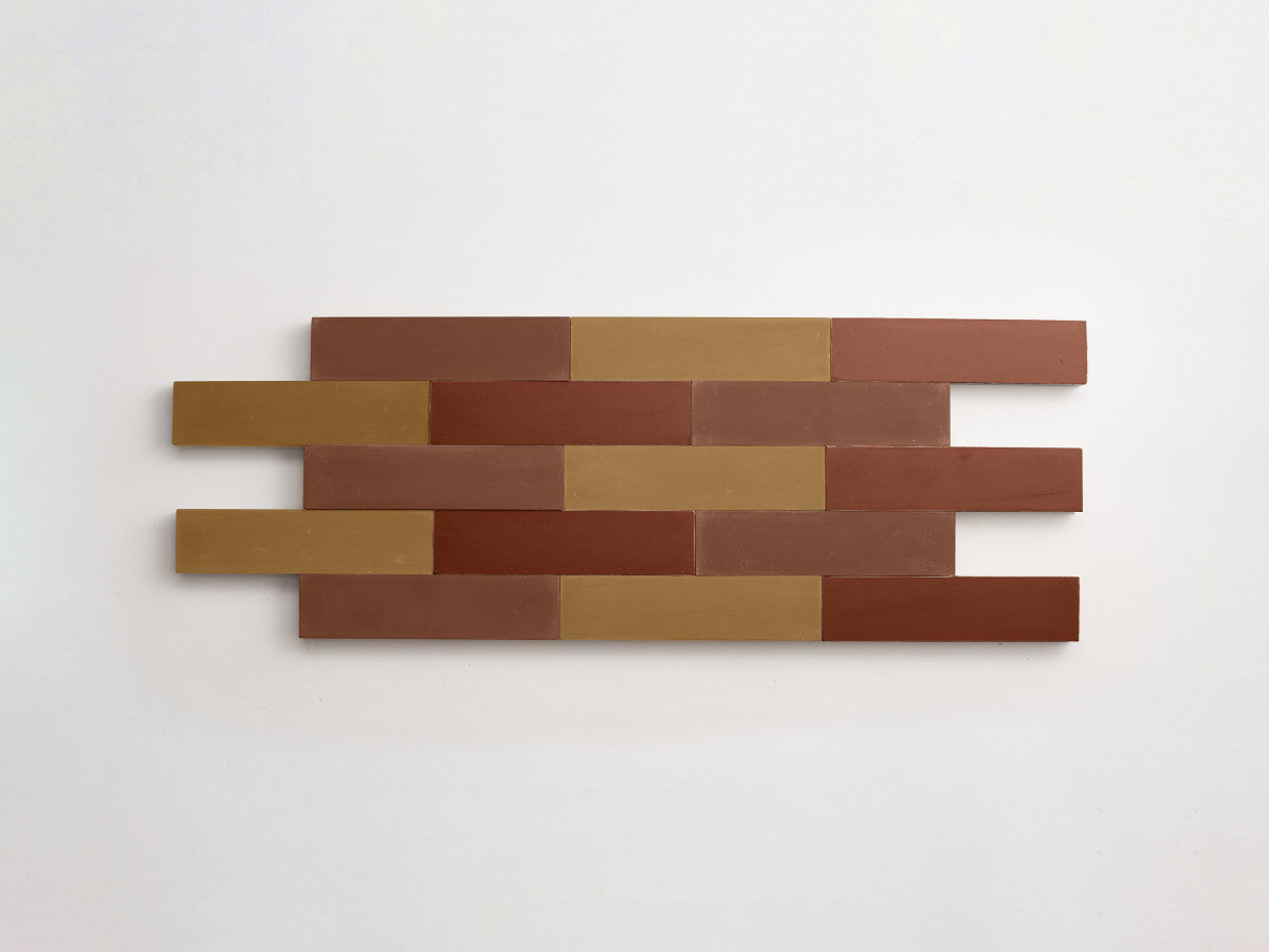 Cement Checkerboard Tile Trio 8x2 Brown, Tan, Maroon.