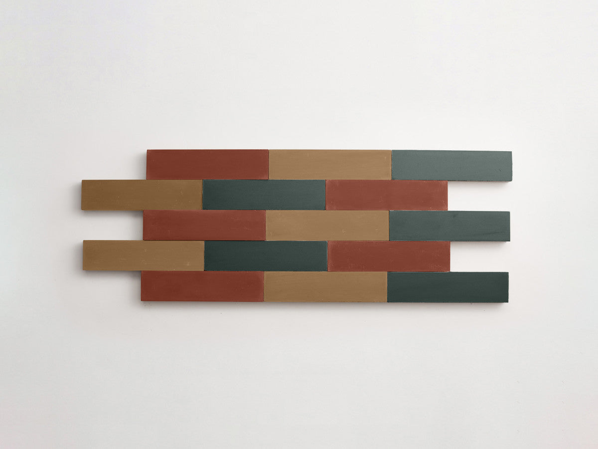 Cement Checkerboard Tile Trio 8x2 Brown, Green.