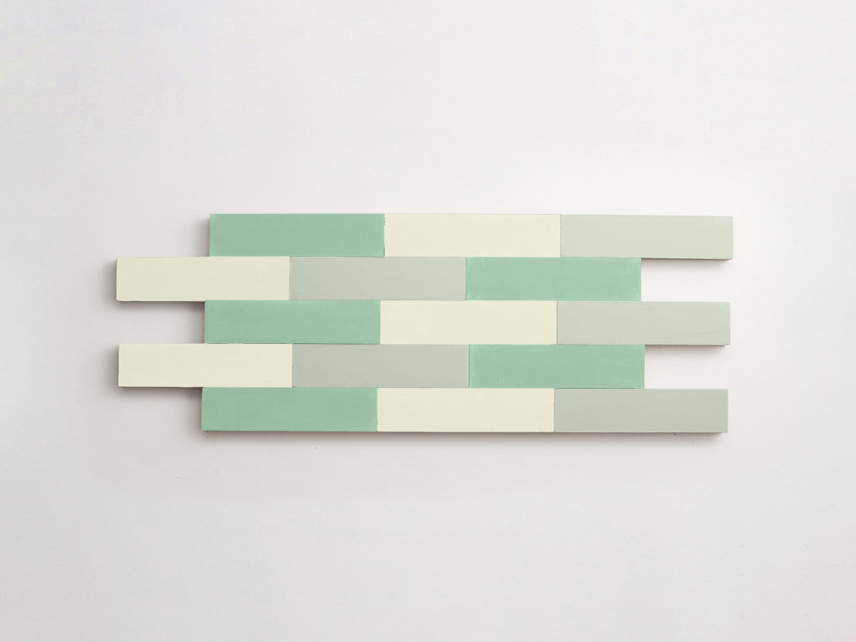 Cement Checkerboard Tile Trio 8x2 Green, Blue, White.