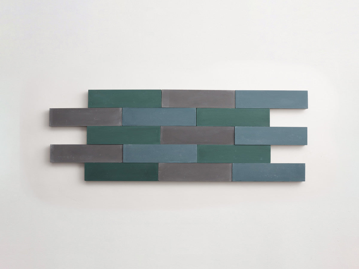 Cement Checkerboard Tile Trio 8x2 Blue, Green, Grey.