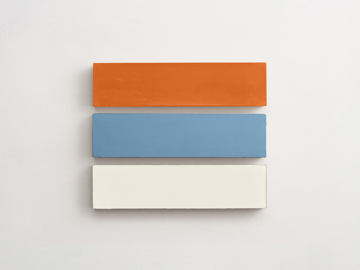 Cement Checkerboard Tile Trio 12x3 Blue, White, Orange.