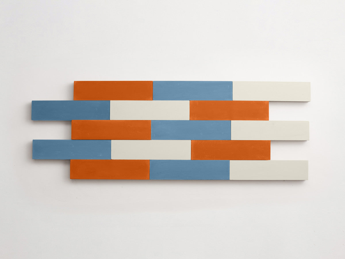 Cement Checkerboard Tile Trio 12x3 Blue, White, Orange.