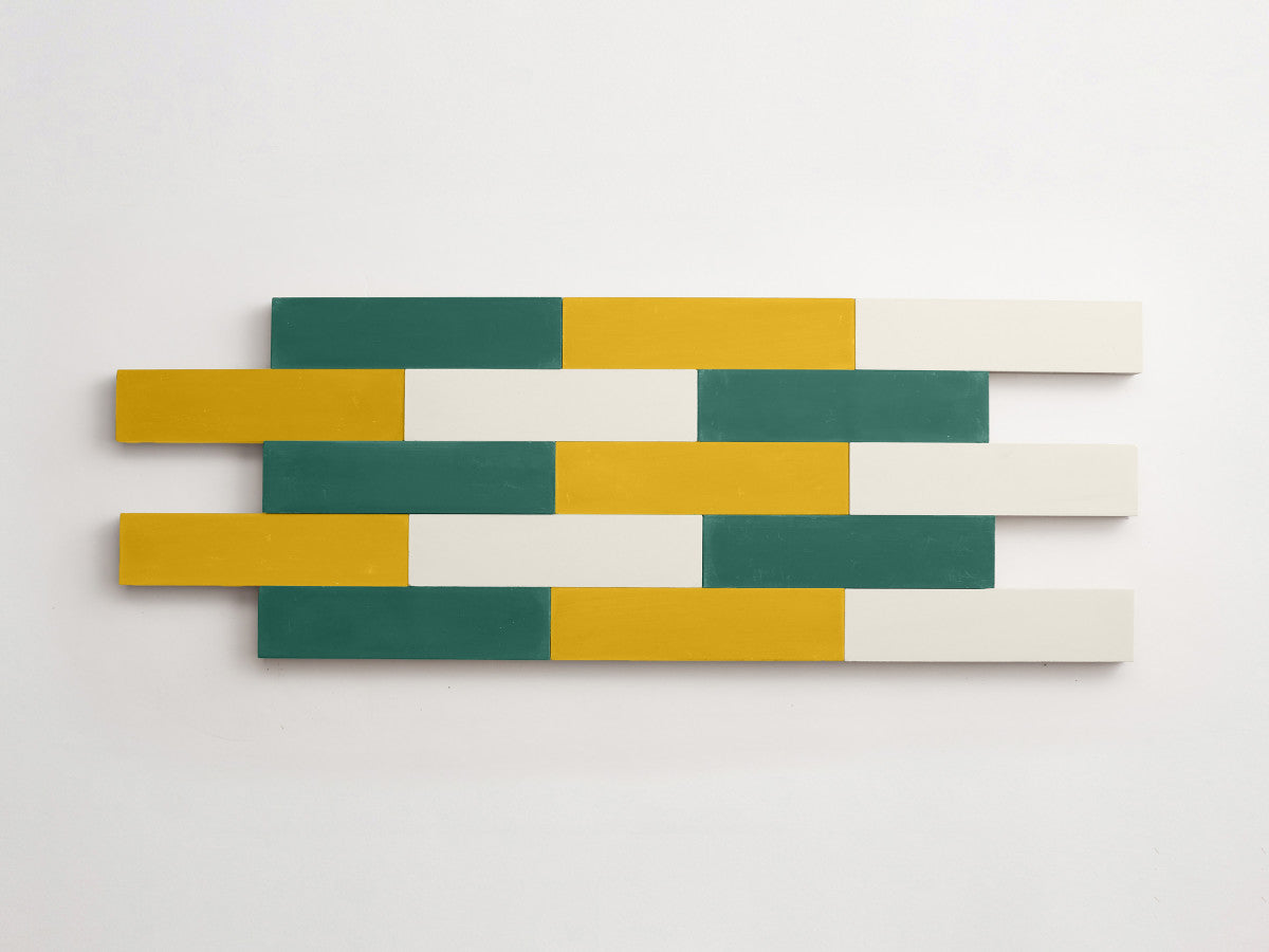 Cement Checkerboard Tile Trio 12x3 Green, Yellow, White.