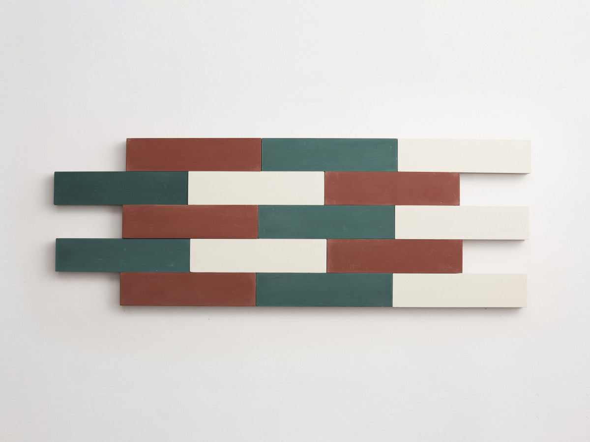 Cement Checkerboard Tile Trio 12x3 Brown, Green, White.