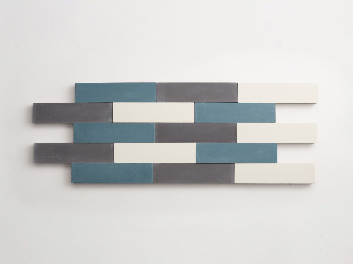 Cement Checkerboard Tile Trio 12x3 Blue, Grey, White.