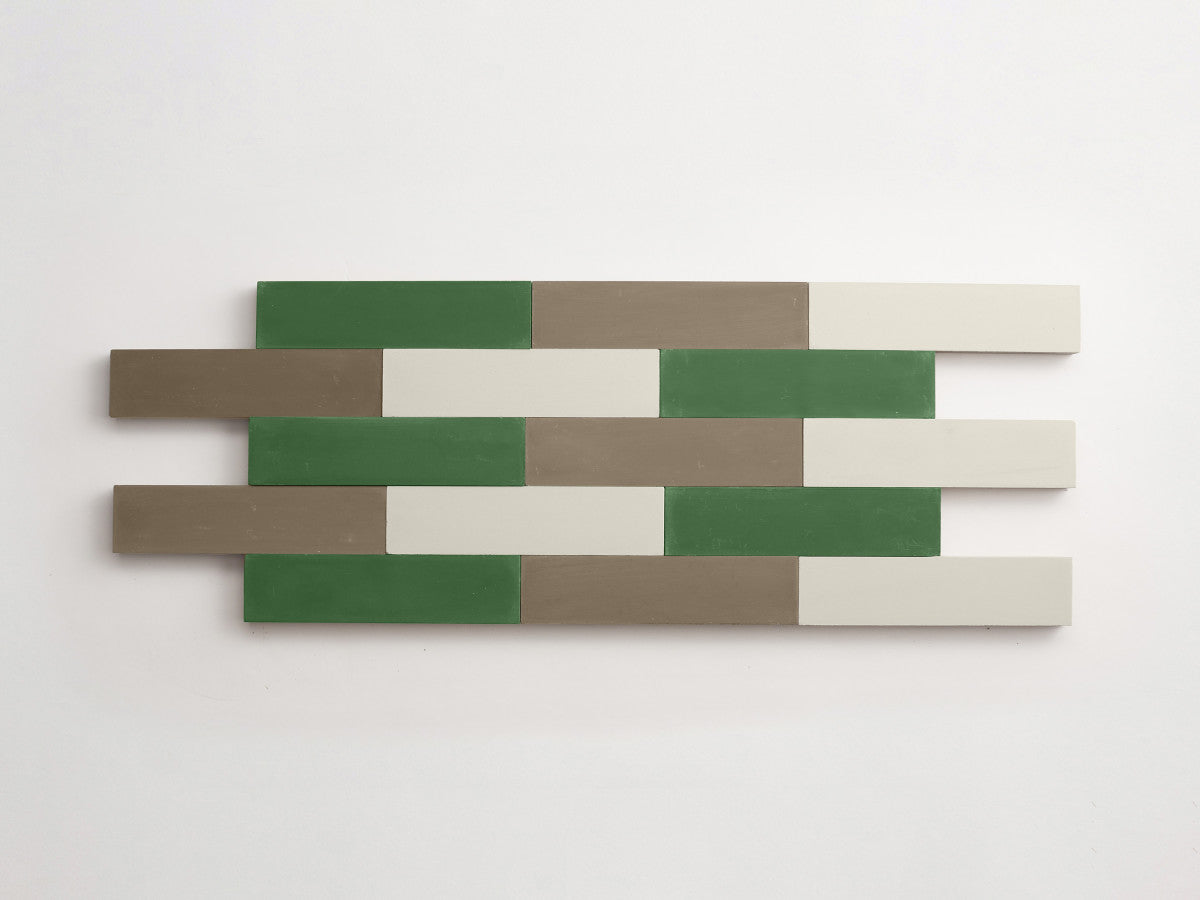Cement Checkerboard Tile Trio 12x3 White, Grey, Green.
