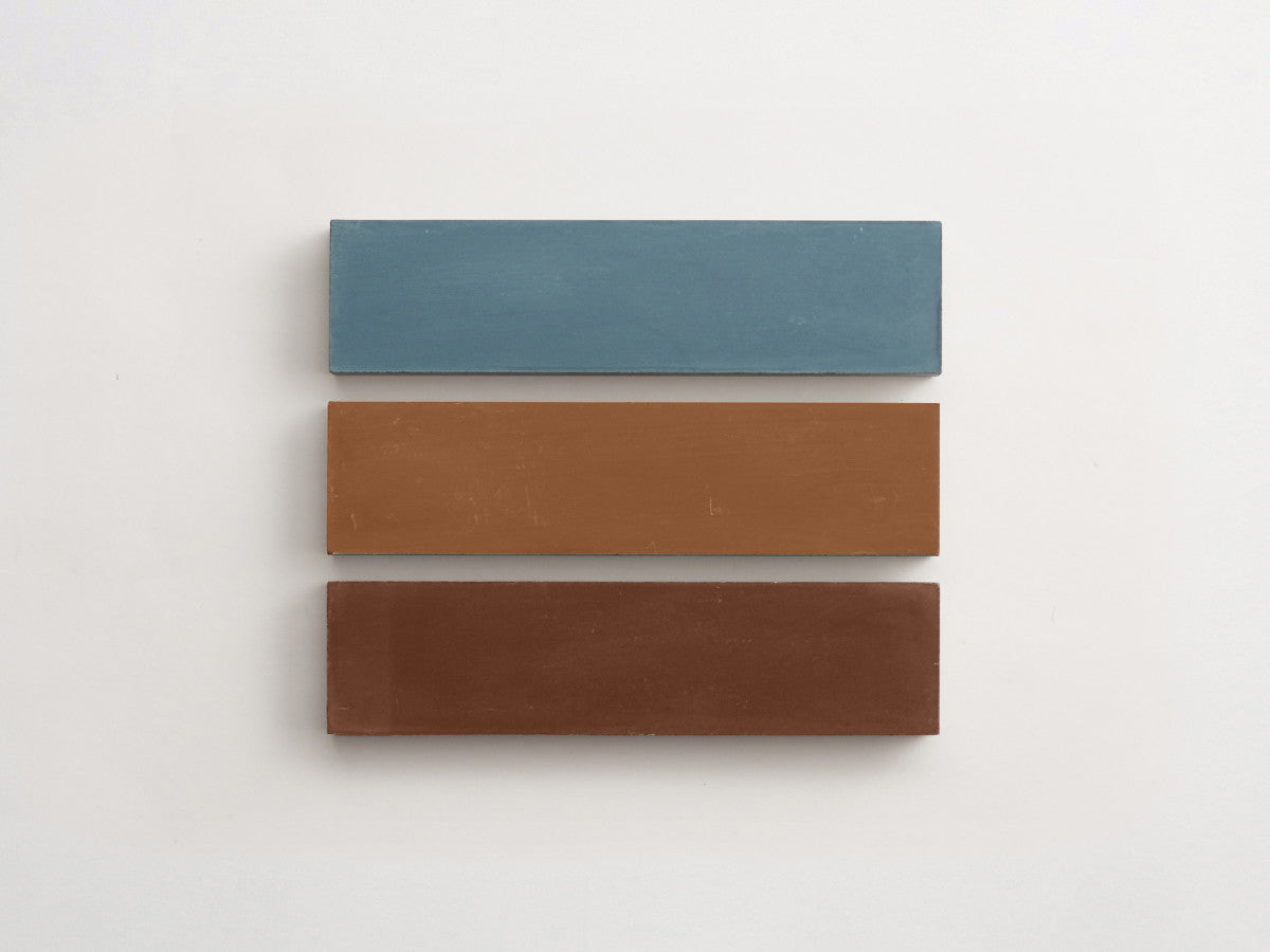 Cement Checkerboard Tile Trio 12x3 Brown, Blue, Tan.