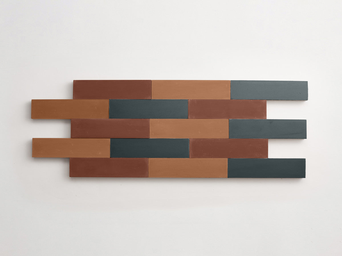 Cement Checkerboard Tile Trio 12x3 Brown, Blue, Tan.