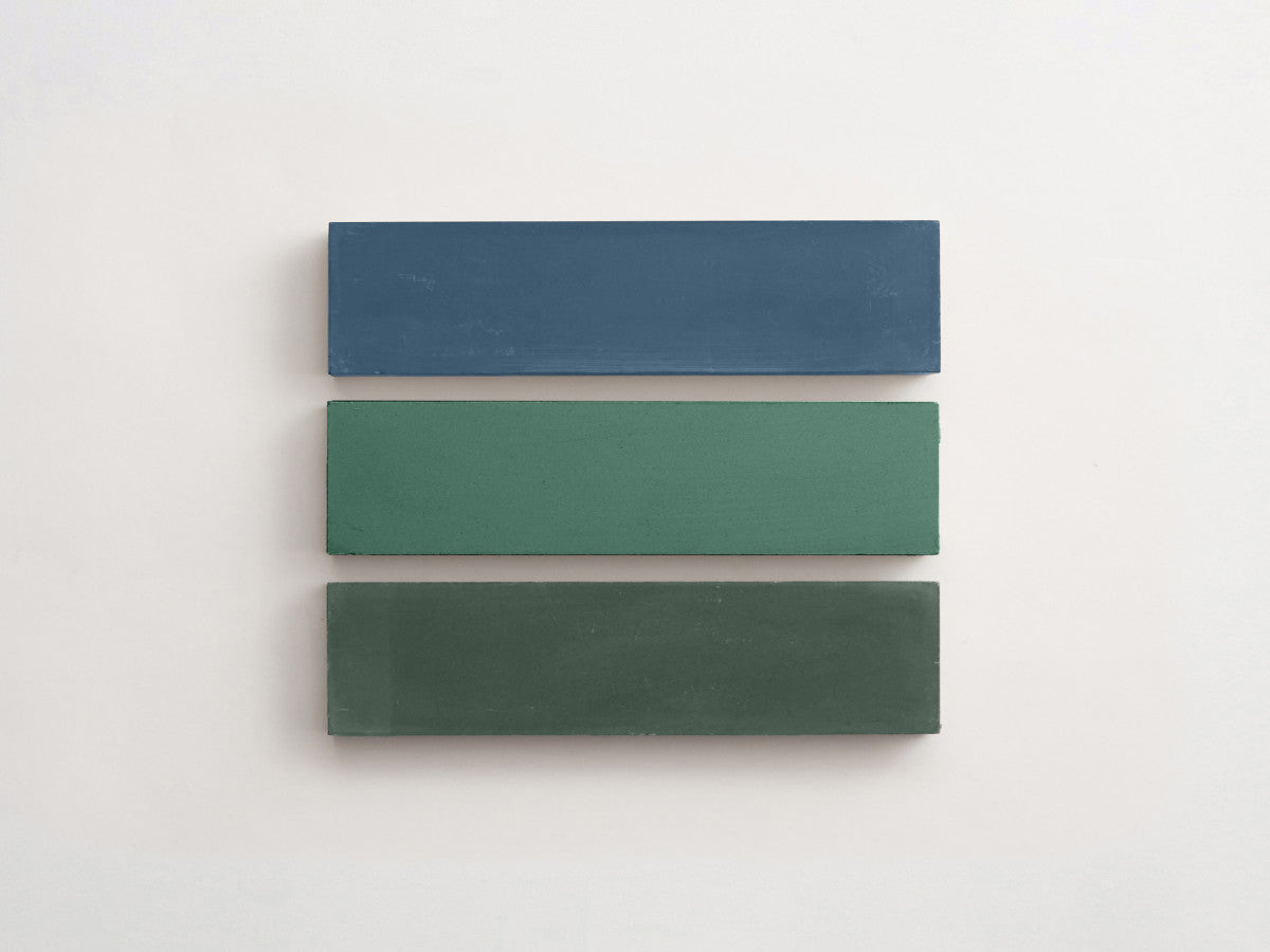 Cement Checkerboard Tile Trio 12x3 Green, Blue, Green.